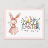 Carte de Pâques Lapin Rose Joyeuses Pâques (Devant)