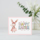 Carte de Pâques Lapin Rose Joyeuses Pâques (Debout devant)