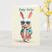 Carte de Pâques Lapin Sarcelle (Fleur jaune)