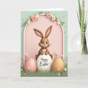 Carte de Pâques Lapin sous l'Arche de Roses