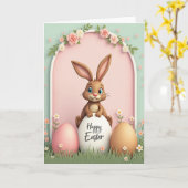 Carte de Pâques Lapin sous l'Arche de Roses (Fleur jaune)