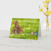 Carte de Pâques Lapins et Œufs (Fleur jaune)
