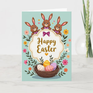 Carte de Pâques Lapins Joyeux de Printemps