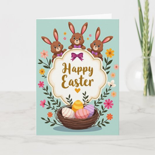 Carte de Pâques Lapins Joyeux de Printemps (Devant)