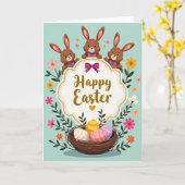 Carte de Pâques Lapins Joyeux de Printemps (Fleur jaune)