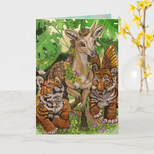 Carte de Pâques licorne 'Innocence du nouveau' (Fleur jaune)