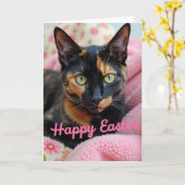 Carte de Pâques Mignonne Chatte (Fleur jaune)