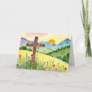 Carte de Pâques Montagne de fleurs sauvages aquare