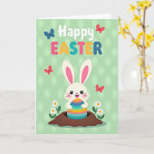 Carte de Pâques motif lapin (Fleur jaune)