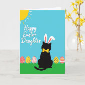Carte de Pâques motif lapin chat (Fleur jaune)