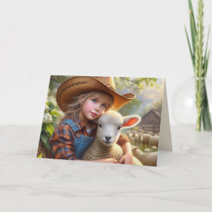 Carte de Pâques occidentale de cowgirl avec agneau