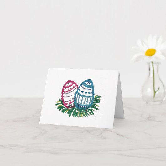 Carte de Pâques œufs rose et bleu (Petite plante)