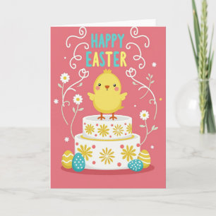 Carte de Pâques oiseau sur gâteau en or faux