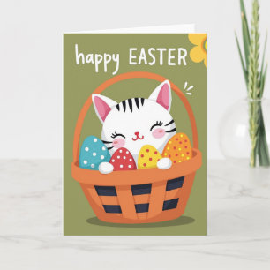 Carte de Pâques Panier de Chat Heureux