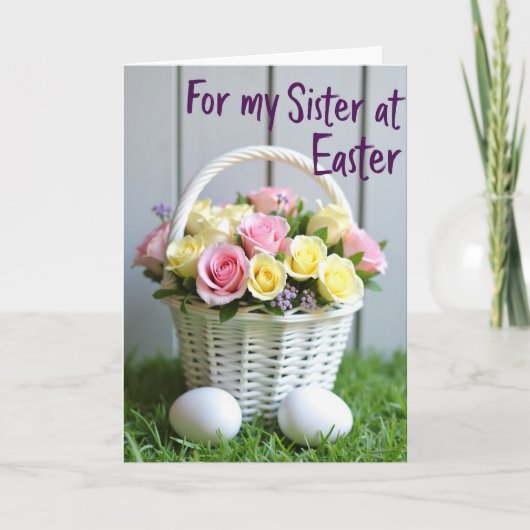 Carte de Pâques Panier de Fleurs pour Sœur (Devant)