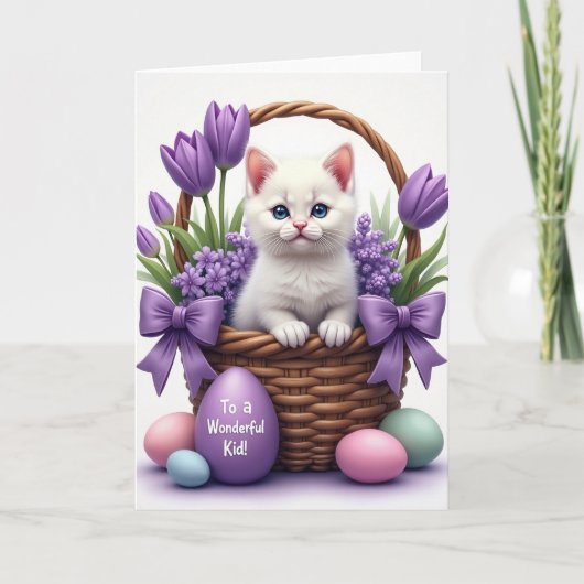 Carte de Pâques Panier de Printemps avec Chat Mign (Devant)