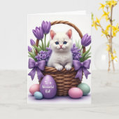 Carte de Pâques Panier de Printemps avec Chat Mign (Fleur jaune)