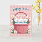 Carte de Pâques Panier Gingham Lapin (Fleur jaune)