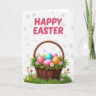Carte de Pâques Panier Printemps à pois