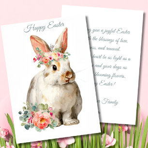 Carte de Pâques personnalisée avec fleurs et lapin