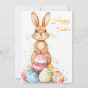 Carte de Pâques personnalisée avec lapin et oeufs 