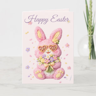 Carte de Pâques personnalisée Lapin Brodé Pastel