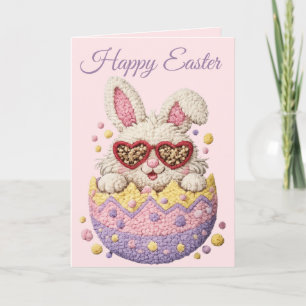 Carte de Pâques personnalisée Lapin Brodé Pastel