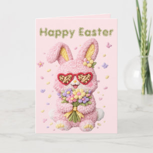 Carte de Pâques personnalisée Lapin Brodé Pastel