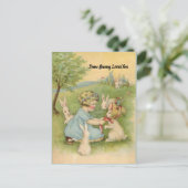 Carte de Pâques, Petite fille avec lapins blancs (Debout devant)