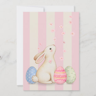Carte de Pâques plate à rayures Lapin et Œufs de p