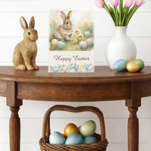 Carte de Pâques pliée Lapin & Poussin Joyeuses Pâq