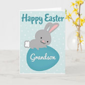 Carte de Pâques pour petit-fils lapin (Fleur jaune)