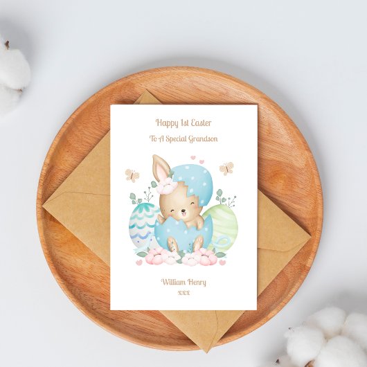 Carte de Pâques pour petit-fils lapin garçon 1er