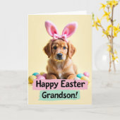Carte de Pâques pour petit-fils Pastel Easter Pup (Fleur jaune)