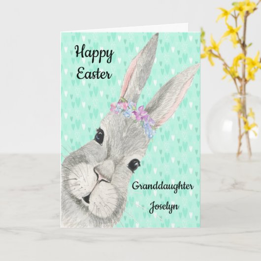 Carte de Pâques pour Petite-fille avec Lapin (Fleur jaune)