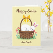 Carte de Pâques pour un couple de lapins de printe (Fleur jaune)