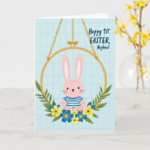 Carte de Pâques premier lapin rayé (Fleur jaune)