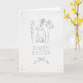 Carte de Pâques simple et mignonne avec un lapin d (Fleur jaune)