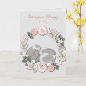 Carte de Pâques Spring Florale Wreath Bunnies (Fleur jaune)