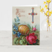Carte de Pâques victorienne - croix et oeuf de (Fleur jaune)