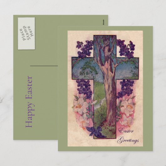 Carte de Pâques vintage chrétienne d'arbre (Devant / Derrière)