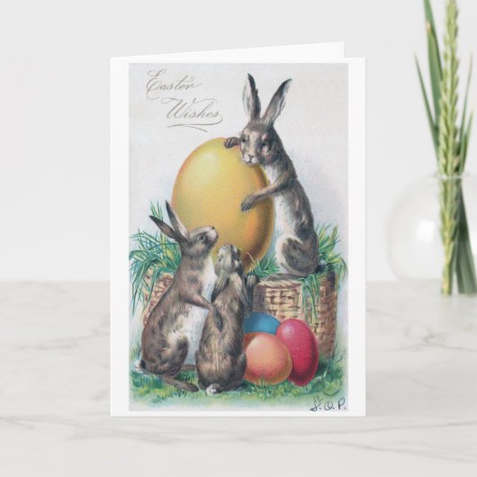 Carte de Pâques vintage lapin oeuf (Devant)