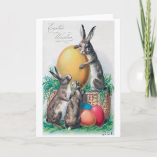 Carte de Pâques vintage lapin oeuf