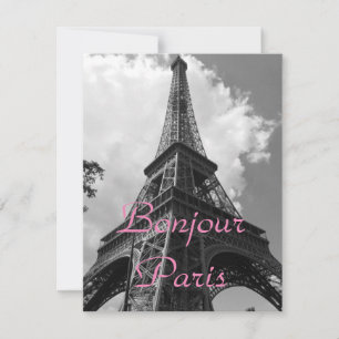 Carte de Paris Bonjour Noir Blanc Tour Eiffel Fran