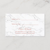 Carte de parrainage | Marbre blanc Rose de goutte  (Dos)