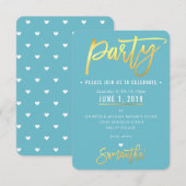 CARTE DE PARTI mignon turquoise bleu coeurs blancs (Devant / Derrière)