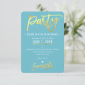 CARTE DE PARTI mignon turquoise bleu coeurs blancs (Debout devant)