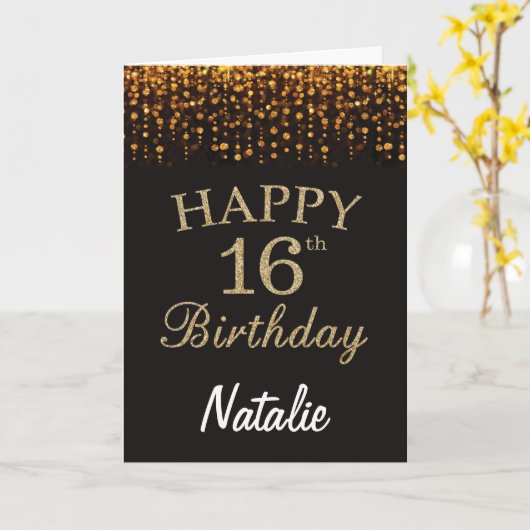 Carte de Parties scintillant Black and Gold 16th B (Fleur jaune)