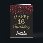 Carte de Parties scintillant Black and Red Gold 16<br><div class="desc">Carte de Parties scintillant Black and Red Gold 16th Birthday avec nom personnalisé. Pour plus de personnalisation, cliquez sur le bouton "Customiser" et utilisez notre outil de conception pour modifier ce modèle.</div>