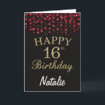 Carte de Parties scintillant Black and Red Gold 16<br><div class="desc">Carte de Parties scintillant Black and Red Gold 16th Birthday avec nom personnalisé. Pour plus de personnalisation,  cliquez sur le bouton "Customiser" et utilisez notre outil de conception pour modifier ce modèle.</div>